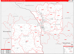 La Crosse-Onalaska Metro Area Wall Map Red Line Style 2026